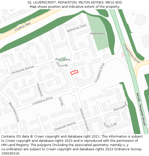 32, ULVERSCROFT, MONKSTON, MILTON KEYNES, MK10 9DD: Location map and indicative extent of plot