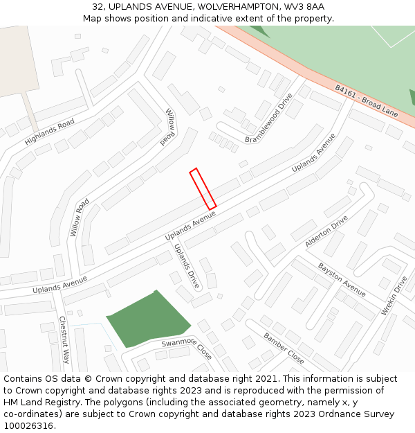 32, UPLANDS AVENUE, WOLVERHAMPTON, WV3 8AA: Location map and indicative extent of plot