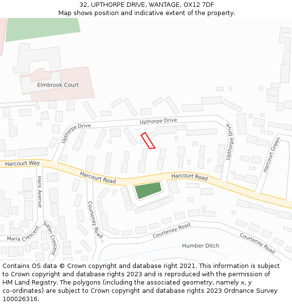 32, UPTHORPE DRIVE, WANTAGE, OX12 7DF: Location map and indicative extent of plot