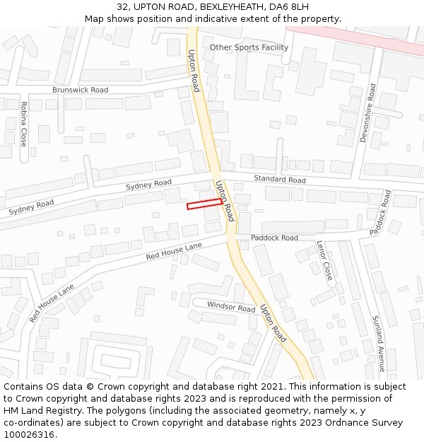 32, UPTON ROAD, BEXLEYHEATH, DA6 8LH: Location map and indicative extent of plot