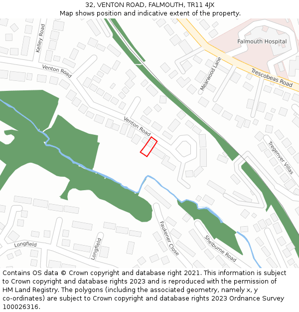 32, VENTON ROAD, FALMOUTH, TR11 4JX: Location map and indicative extent of plot