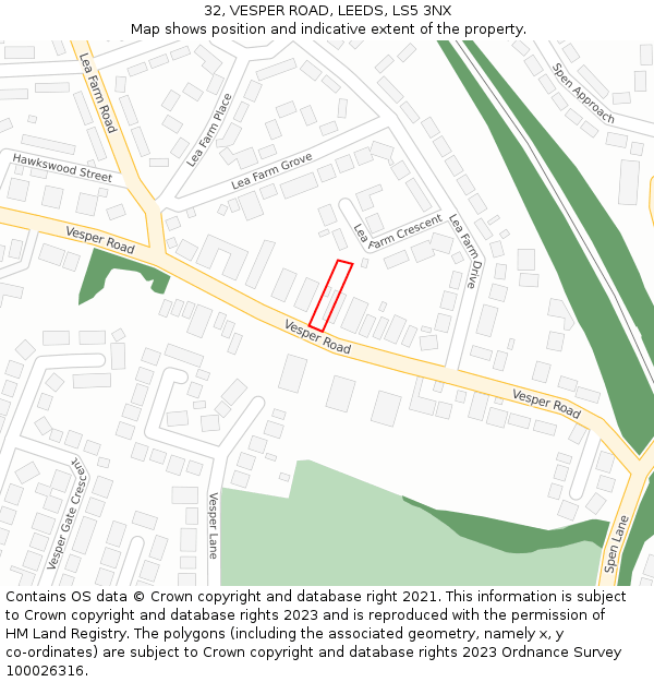 32, VESPER ROAD, LEEDS, LS5 3NX: Location map and indicative extent of plot