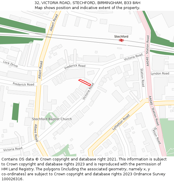 32, VICTORIA ROAD, STECHFORD, BIRMINGHAM, B33 8AH: Location map and indicative extent of plot