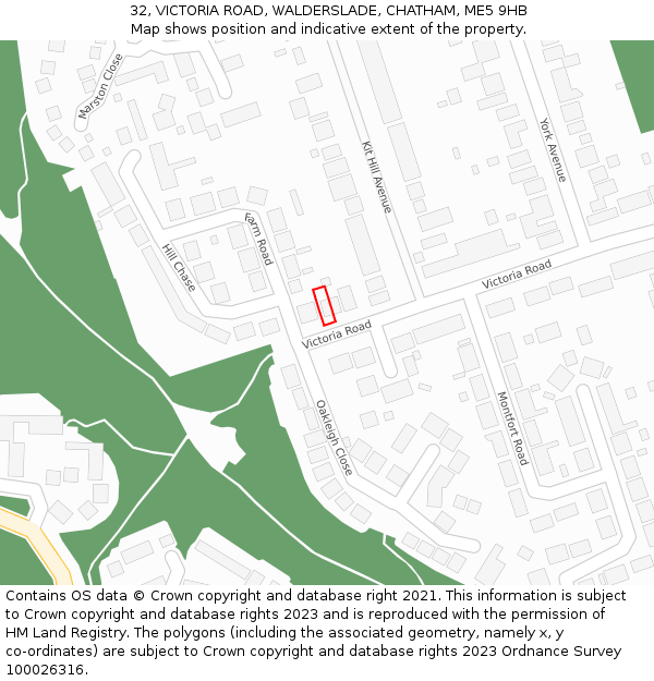 32, VICTORIA ROAD, WALDERSLADE, CHATHAM, ME5 9HB: Location map and indicative extent of plot