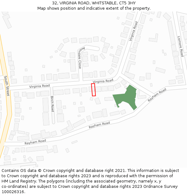 32, VIRGINIA ROAD, WHITSTABLE, CT5 3HY: Location map and indicative extent of plot