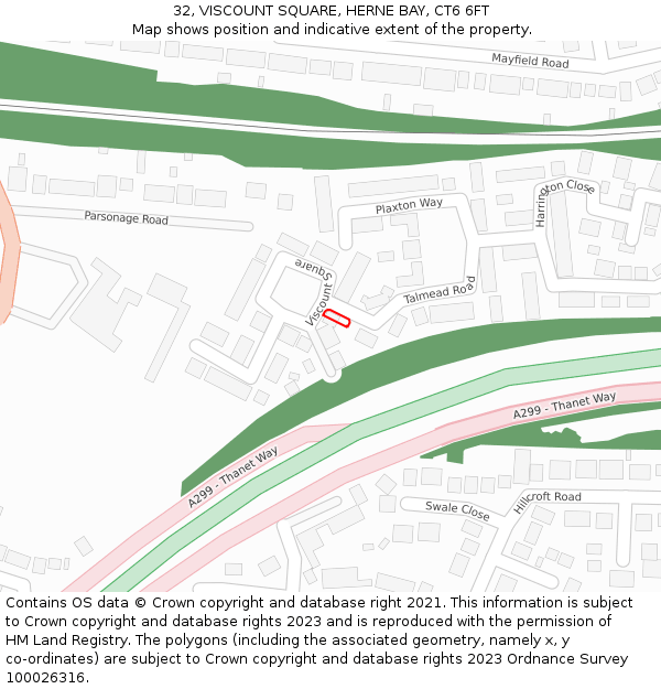 32, VISCOUNT SQUARE, HERNE BAY, CT6 6FT: Location map and indicative extent of plot