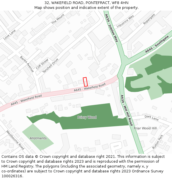 32, WAKEFIELD ROAD, PONTEFRACT, WF8 4HN: Location map and indicative extent of plot