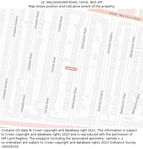 32, WALSINGHAM ROAD, HOVE, BN3 4FF: Location map and indicative extent of plot