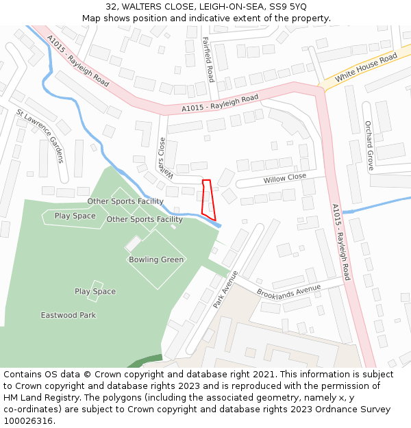 32, WALTERS CLOSE, LEIGH-ON-SEA, SS9 5YQ: Location map and indicative extent of plot