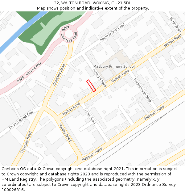 32, WALTON ROAD, WOKING, GU21 5DL: Location map and indicative extent of plot