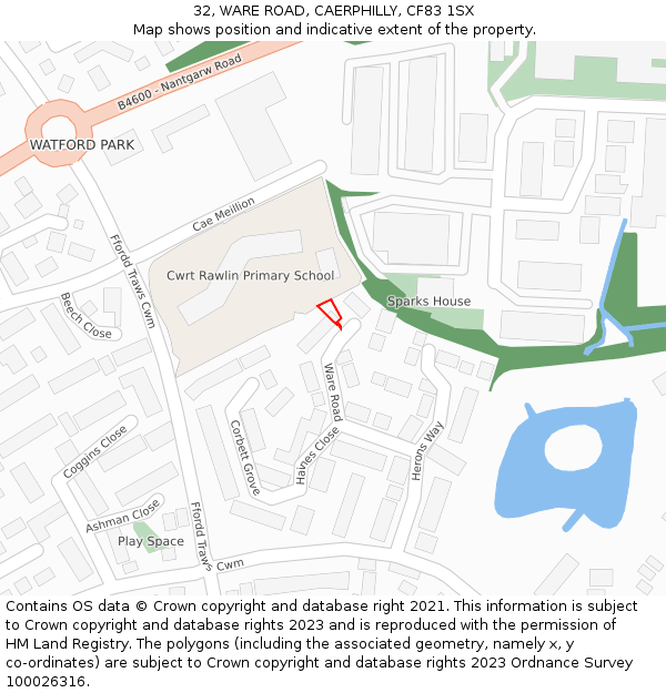 32, WARE ROAD, CAERPHILLY, CF83 1SX: Location map and indicative extent of plot