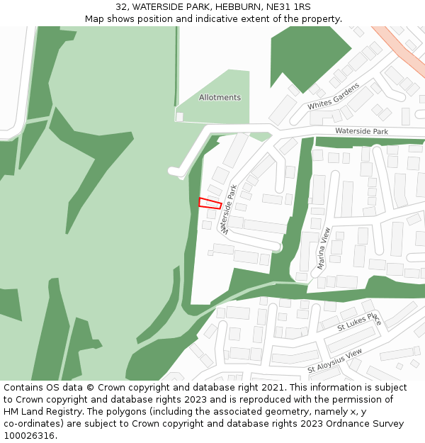 32, WATERSIDE PARK, HEBBURN, NE31 1RS: Location map and indicative extent of plot