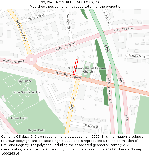 32, WATLING STREET, DARTFORD, DA1 1RF: Location map and indicative extent of plot