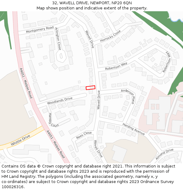 32, WAVELL DRIVE, NEWPORT, NP20 6QN: Location map and indicative extent of plot
