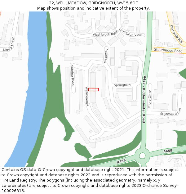 32, WELL MEADOW, BRIDGNORTH, WV15 6DE: Location map and indicative extent of plot