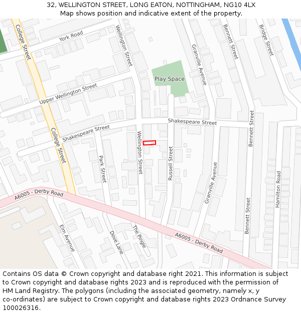 32, WELLINGTON STREET, LONG EATON, NOTTINGHAM, NG10 4LX: Location map and indicative extent of plot