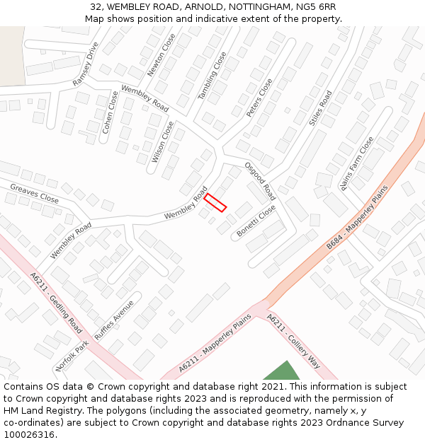 32, WEMBLEY ROAD, ARNOLD, NOTTINGHAM, NG5 6RR: Location map and indicative extent of plot