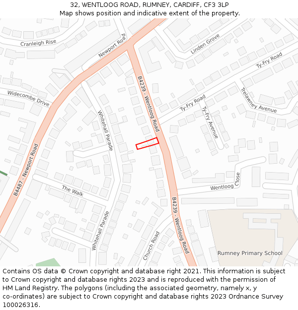 32, WENTLOOG ROAD, RUMNEY, CARDIFF, CF3 3LP: Location map and indicative extent of plot