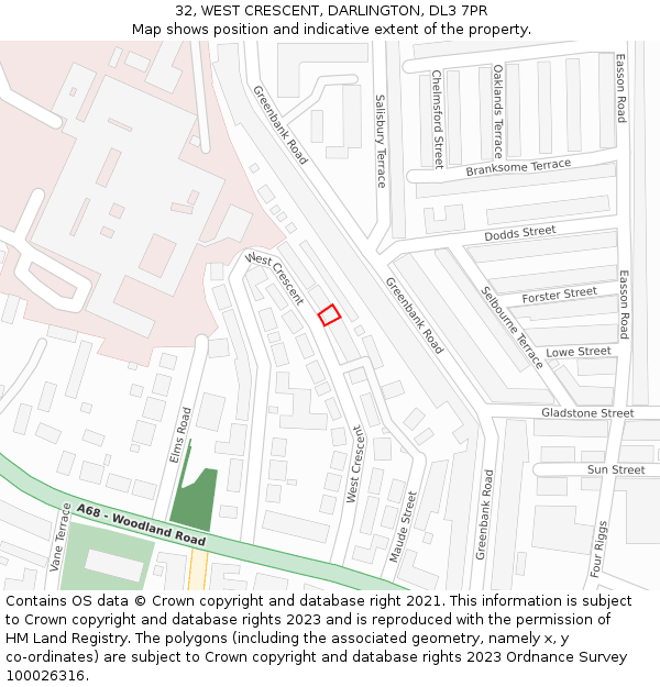 32, WEST CRESCENT, DARLINGTON, DL3 7PR: Location map and indicative extent of plot