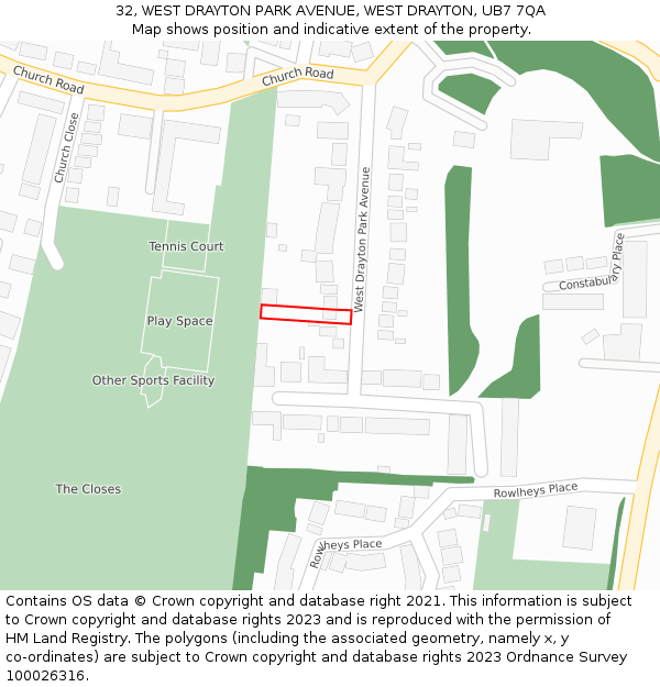 32, WEST DRAYTON PARK AVENUE, WEST DRAYTON, UB7 7QA: Location map and indicative extent of plot