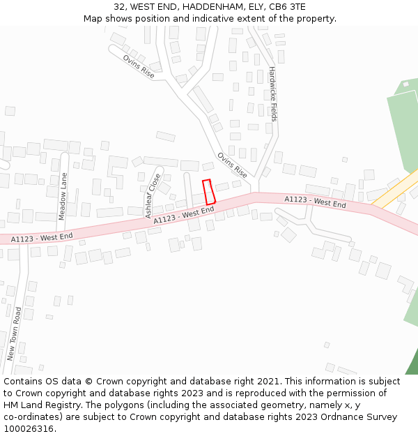 32, WEST END, HADDENHAM, ELY, CB6 3TE: Location map and indicative extent of plot