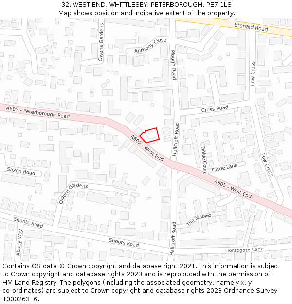 32, WEST END, WHITTLESEY, PETERBOROUGH, PE7 1LS: Location map and indicative extent of plot