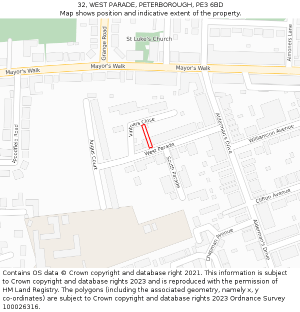 32, WEST PARADE, PETERBOROUGH, PE3 6BD: Location map and indicative extent of plot