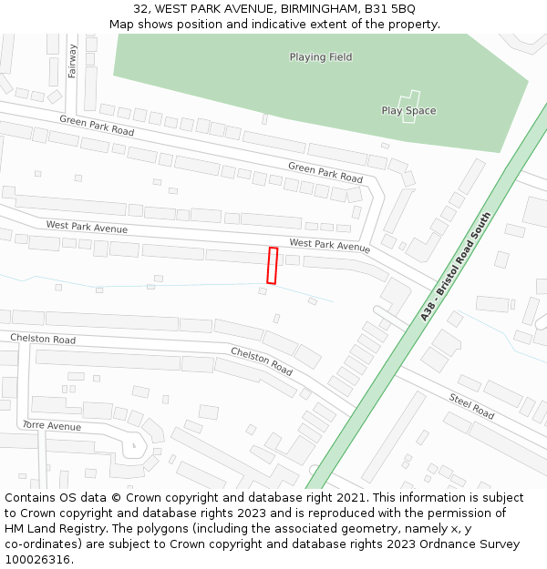 32, WEST PARK AVENUE, BIRMINGHAM, B31 5BQ: Location map and indicative extent of plot