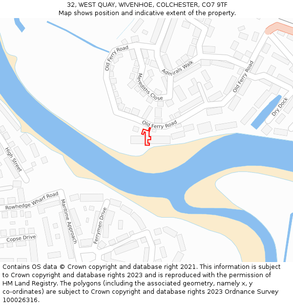 32, WEST QUAY, WIVENHOE, COLCHESTER, CO7 9TF: Location map and indicative extent of plot