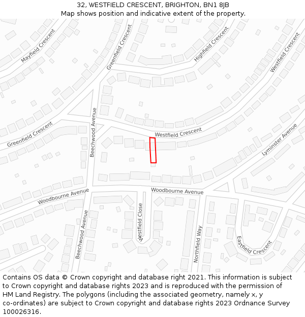 32, WESTFIELD CRESCENT, BRIGHTON, BN1 8JB: Location map and indicative extent of plot