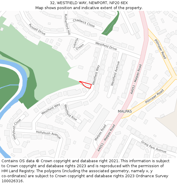 32, WESTFIELD WAY, NEWPORT, NP20 6EX: Location map and indicative extent of plot