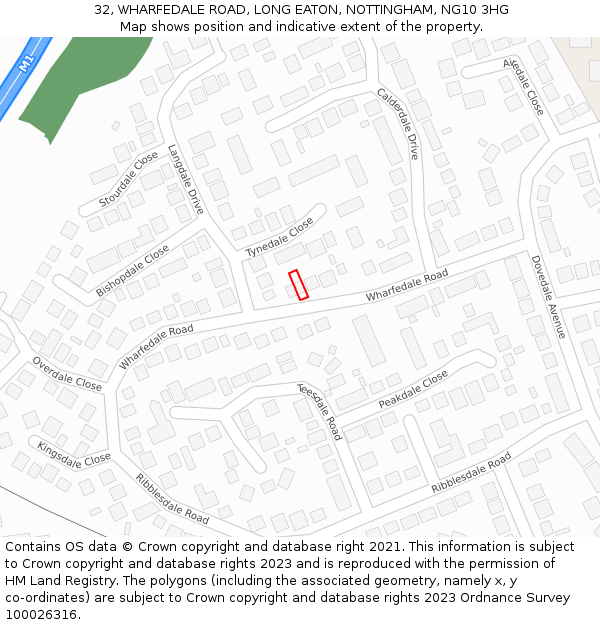 32, WHARFEDALE ROAD, LONG EATON, NOTTINGHAM, NG10 3HG: Location map and indicative extent of plot