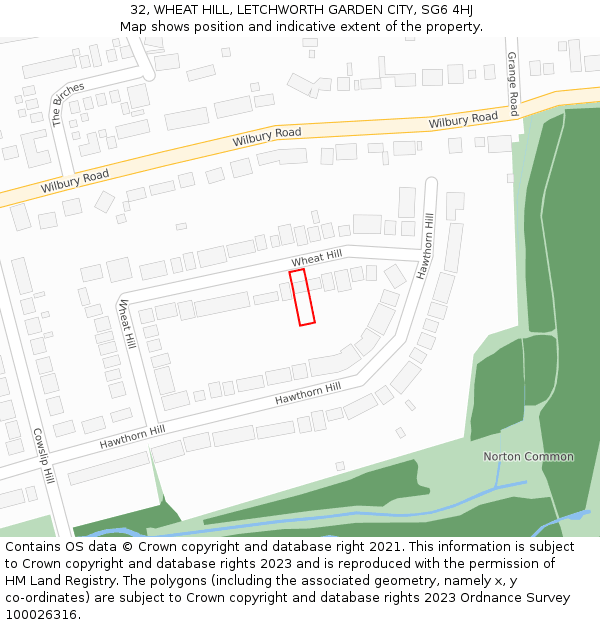 32, WHEAT HILL, LETCHWORTH GARDEN CITY, SG6 4HJ: Location map and indicative extent of plot