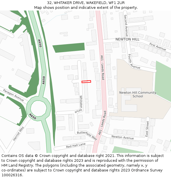 32, WHITAKER DRIVE, WAKEFIELD, WF1 2UR: Location map and indicative extent of plot