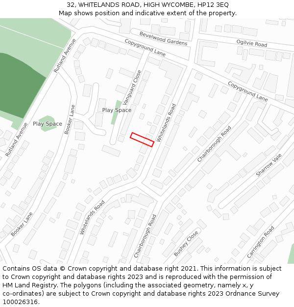 32, WHITELANDS ROAD, HIGH WYCOMBE, HP12 3EQ: Location map and indicative extent of plot