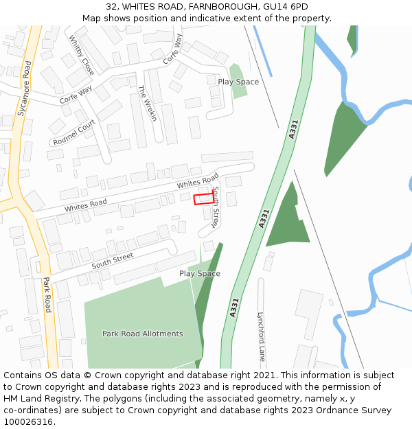 32, WHITES ROAD, FARNBOROUGH, GU14 6PD: Location map and indicative extent of plot