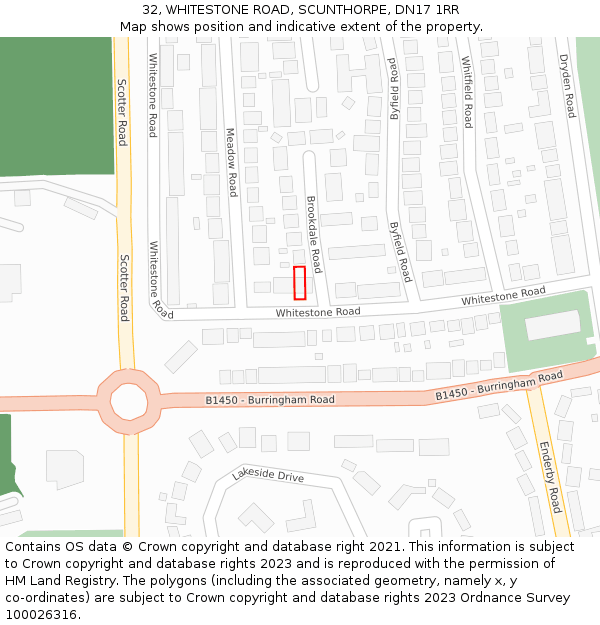 32, WHITESTONE ROAD, SCUNTHORPE, DN17 1RR: Location map and indicative extent of plot
