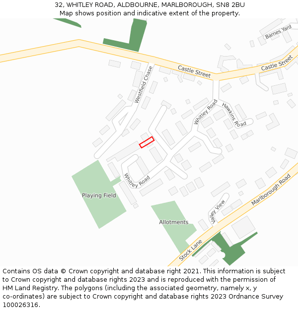 32, WHITLEY ROAD, ALDBOURNE, MARLBOROUGH, SN8 2BU: Location map and indicative extent of plot