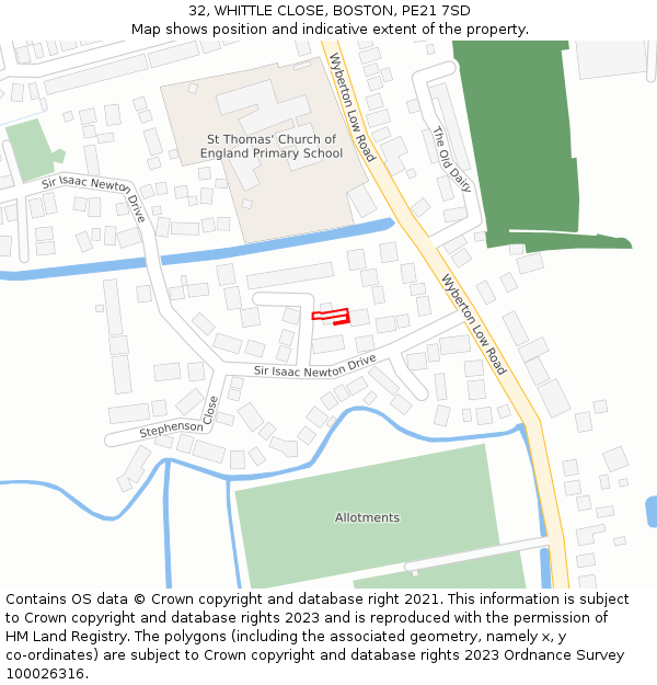 32, WHITTLE CLOSE, BOSTON, PE21 7SD: Location map and indicative extent of plot