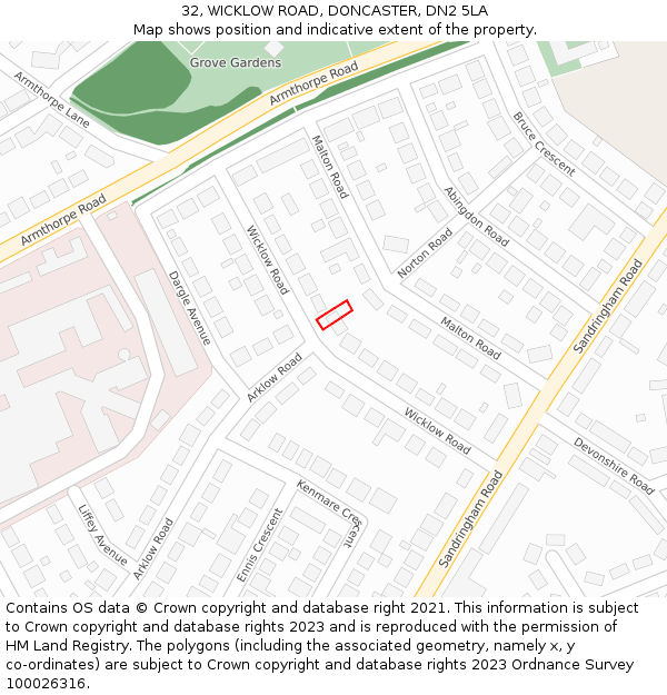 32, WICKLOW ROAD, DONCASTER, DN2 5LA: Location map and indicative extent of plot