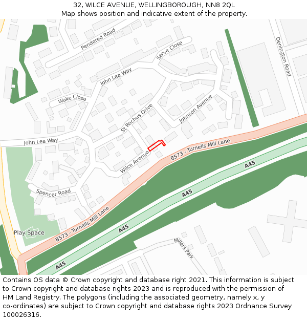 32, WILCE AVENUE, WELLINGBOROUGH, NN8 2QL: Location map and indicative extent of plot