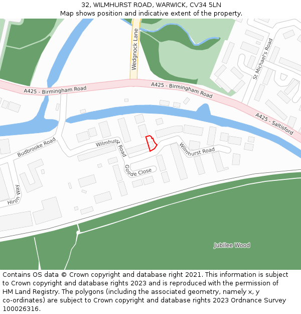 32, WILMHURST ROAD, WARWICK, CV34 5LN: Location map and indicative extent of plot