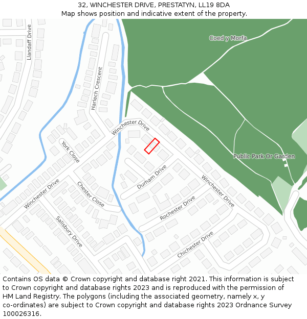 32, WINCHESTER DRIVE, PRESTATYN, LL19 8DA: Location map and indicative extent of plot