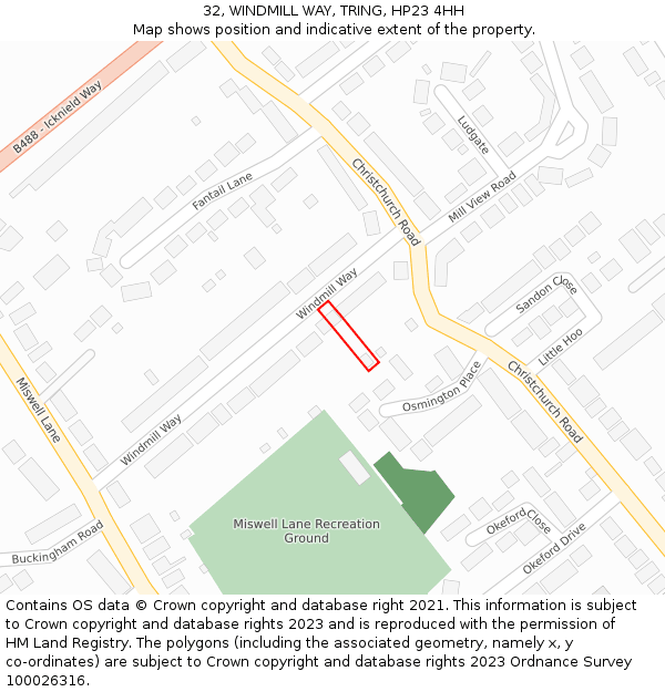 32, WINDMILL WAY, TRING, HP23 4HH: Location map and indicative extent of plot