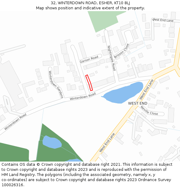 32, WINTERDOWN ROAD, ESHER, KT10 8LJ: Location map and indicative extent of plot