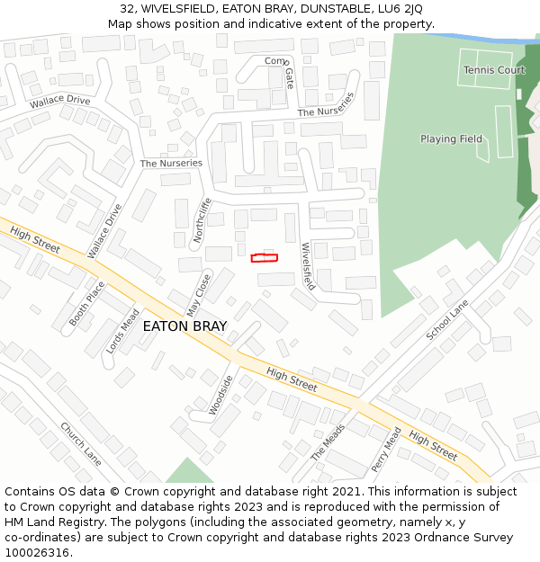 32, WIVELSFIELD, EATON BRAY, DUNSTABLE, LU6 2JQ: Location map and indicative extent of plot