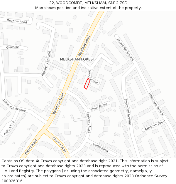 32, WOODCOMBE, MELKSHAM, SN12 7SD: Location map and indicative extent of plot