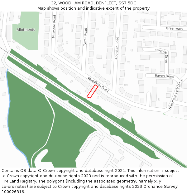 32, WOODHAM ROAD, BENFLEET, SS7 5DG: Location map and indicative extent of plot