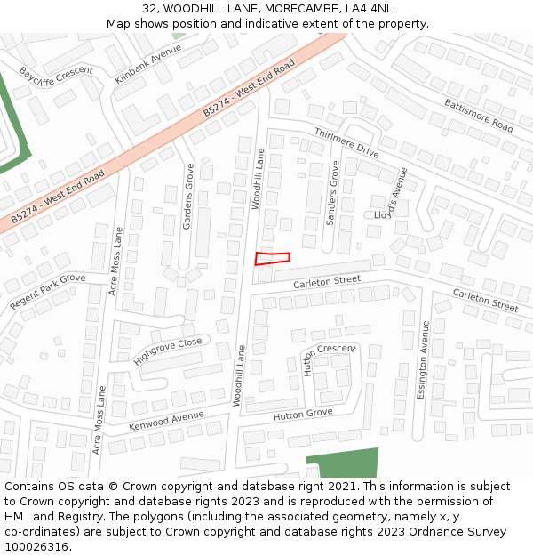 32, WOODHILL LANE, MORECAMBE, LA4 4NL: Location map and indicative extent of plot