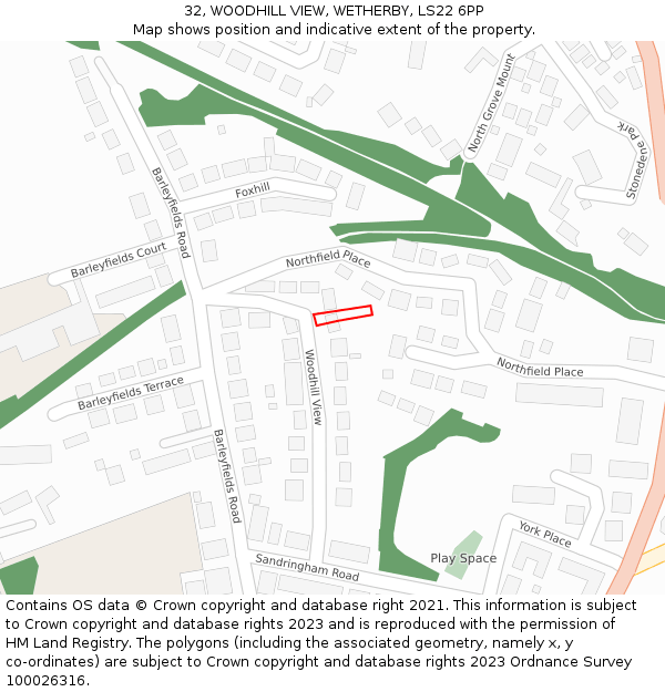 32, WOODHILL VIEW, WETHERBY, LS22 6PP: Location map and indicative extent of plot